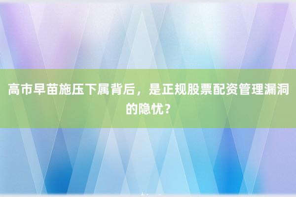 高市早苗施压下属背后，是正规股票配资管理漏洞的隐忧？