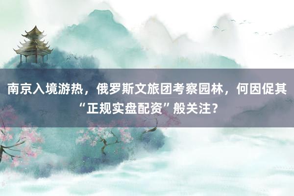 南京入境游热,俄罗斯文旅团考察园林,何因促其“正规实盘配资”般关注?