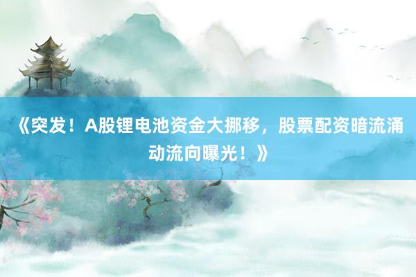 《突发！A股锂电池资金大挪移，股票配资暗流涌动流向曝光！》