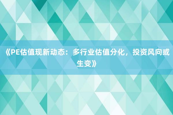 《PE估值现新动态:多行业估值分化,投资风向或生变》