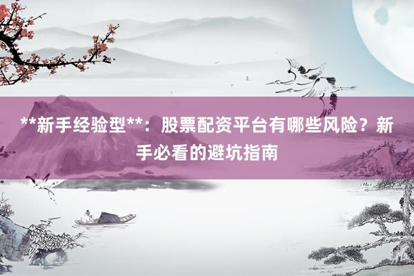 **新手经验型**：股票配资平台有哪些风险？新手必看的避坑指南