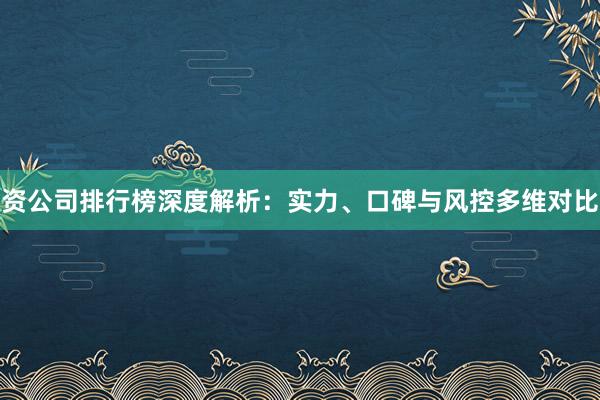 资公司排行榜深度解析：实力、口碑与风控多维对比