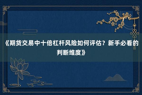 《期货交易中十倍杠杆风险如何评估？新手必看的判断维度》