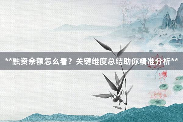 **融资余额怎么看?关键维度总结助你精准分析**