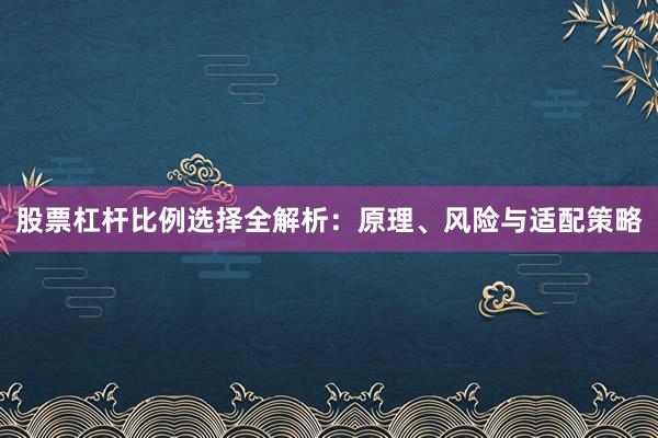 股票杠杆比例选择全解析：原理、风险与适配策略