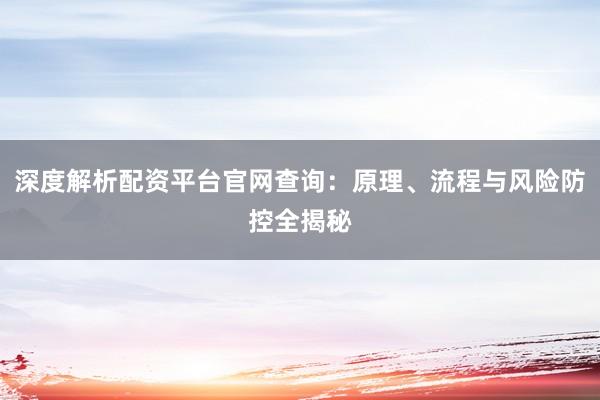 深度解析配资平台官网查询：原理、流程与风险防控全揭秘